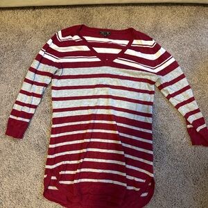 Stitch Fix | Lety & Me Burgundy Gray Striped V-Neck Tunic Sweater | Size XS